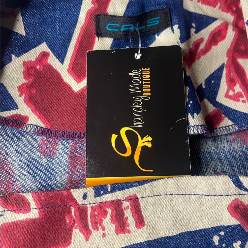 Union Jack Patterned Blazer / Jean Jacket (Asymme… - image 6